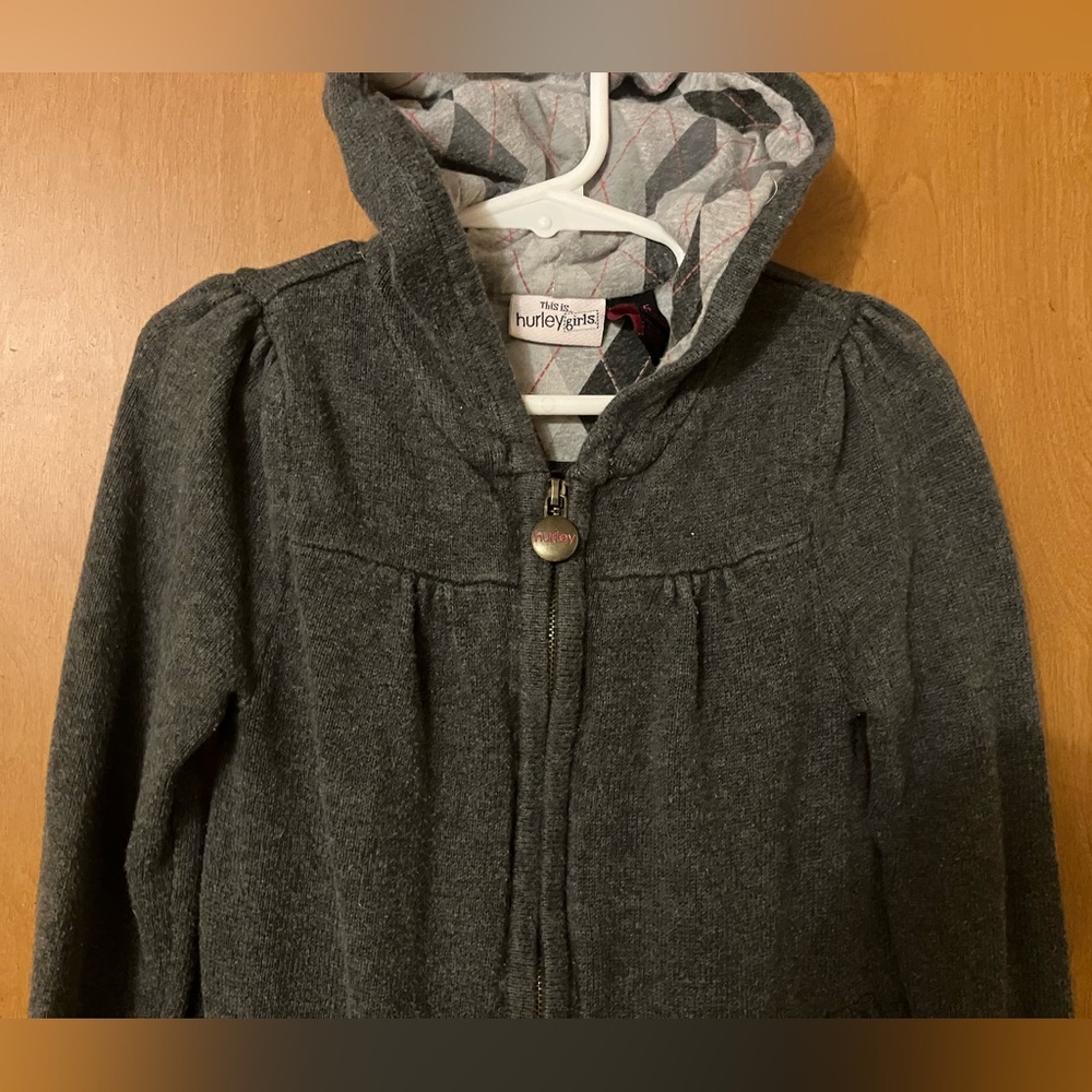 Hurley Girl's Gray Full Zip Embroidered Hooded Jacket Size 5